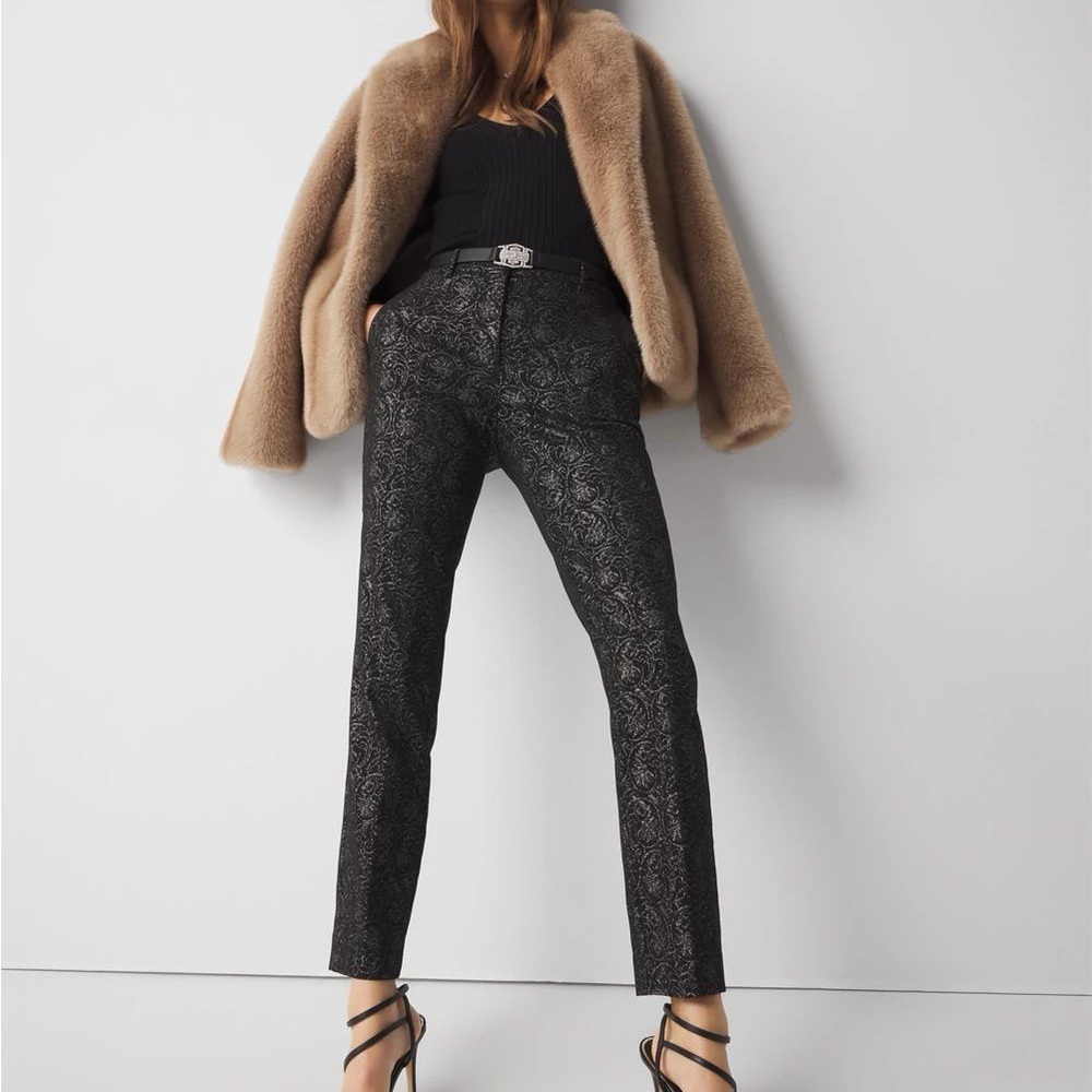 Black Jacquard Slim Ankle Pant